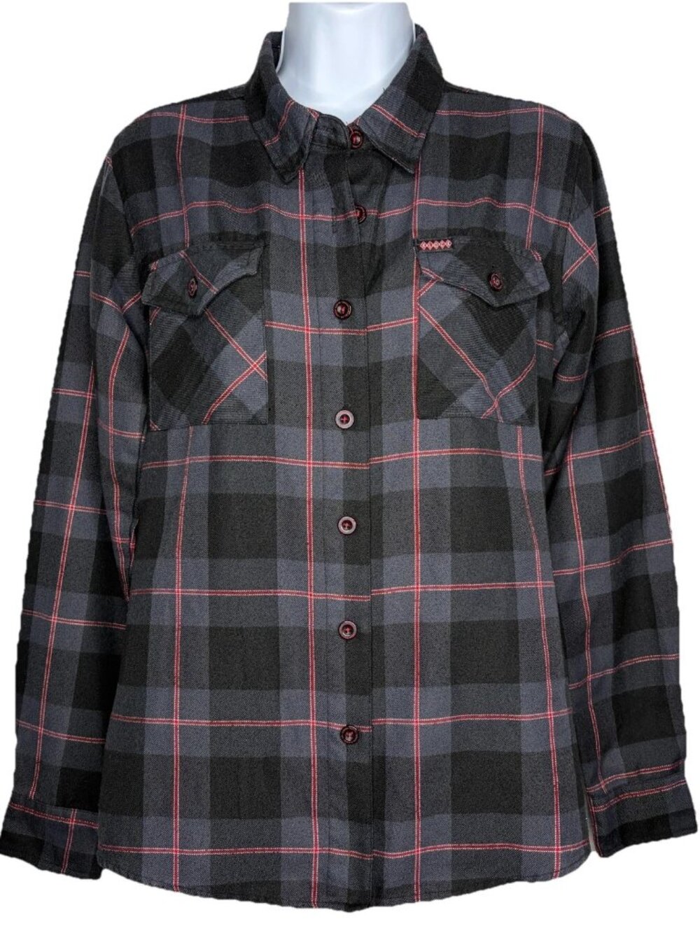 Dixxon Klock Werks Flannel Shirt Womens Size M Black Gray Red Plaid Limited Ed